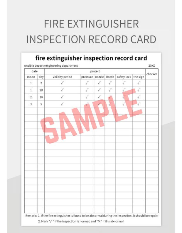 Monthly Fire Extinguisher Inspection Log Template