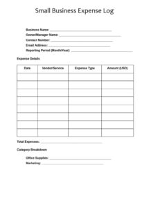 Small Business Expense Log Template Small Business Expense Log Template