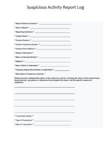 Suspicious Activity Report Log Template Suspicious Activity Report Log Template