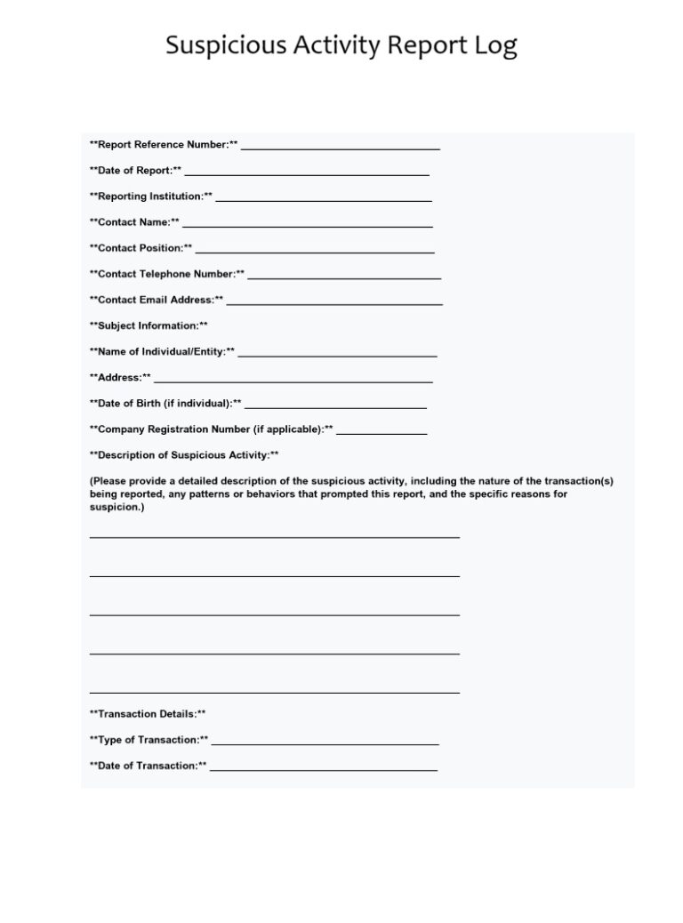Suspicious Activity Report Log Template