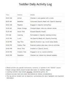 Toddler Daily Activity Log Template Toddler Daily Activity Log Template