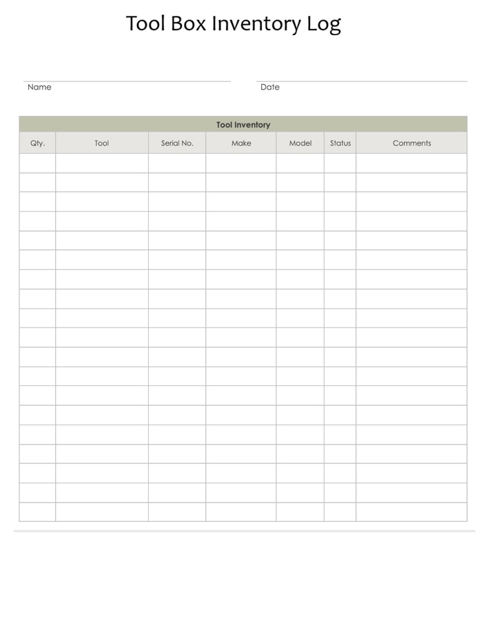 Tool Box Inventory Log Template