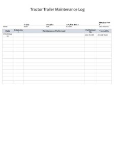 Tractor Trailer Maintenance Log Template Tractor Trailer Maintenance Log Template