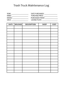 Trash Truck Maintenance Log Template