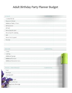 Adult Birthday Party Planner Budget Template Adult Birthday Party Planner Budget Template