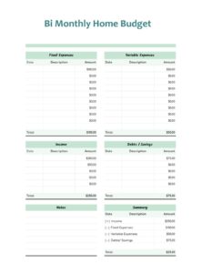 Bi Monthly Home Budget Template Bi Monthly Home Budget Template