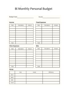 Bi Monthly Personal Budget Template Bi Monthly Personal Budget Template