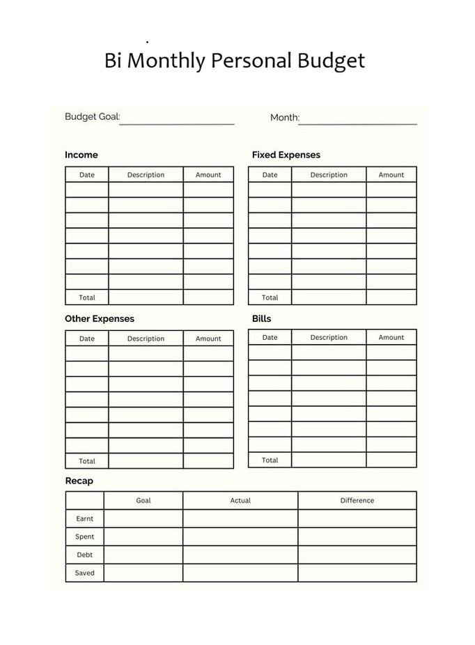 Bi Monthly Personal Budget Template
