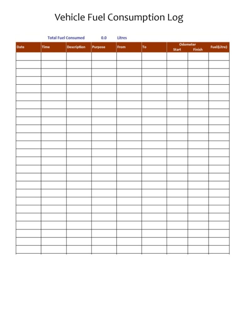 Vehicle Fuel Consumption Log Template