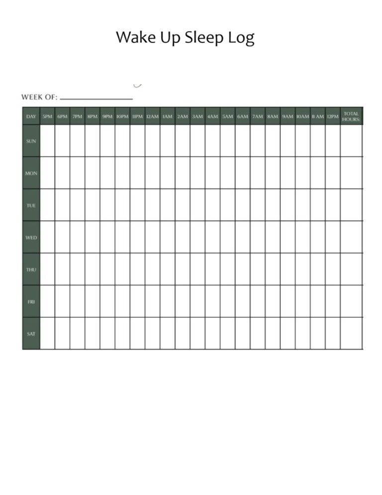 Wake Up Sleep Log Template