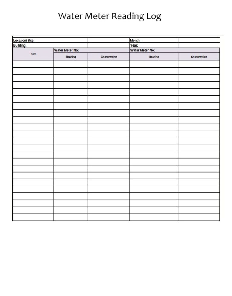 Water Meter Reading Log Template