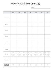 Weekly Food Exercise Log Template Weekly Food Exercise Log Template