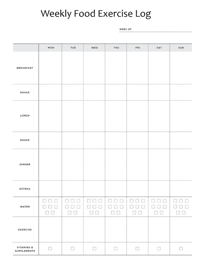 Weekly Food Exercise Log Template