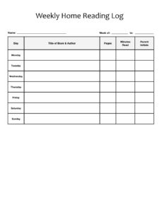 Weekly Home Reading Log Template