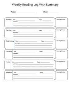 Weekly Reading Log Template With Summary Weekly Reading Log Template With Summary