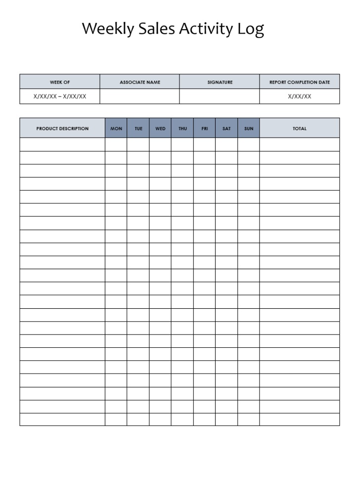 Weekly Sales Activity Log Template