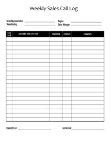 Weekly Sales Call Log Template
