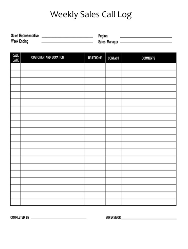 Weekly Sales Call Log Template