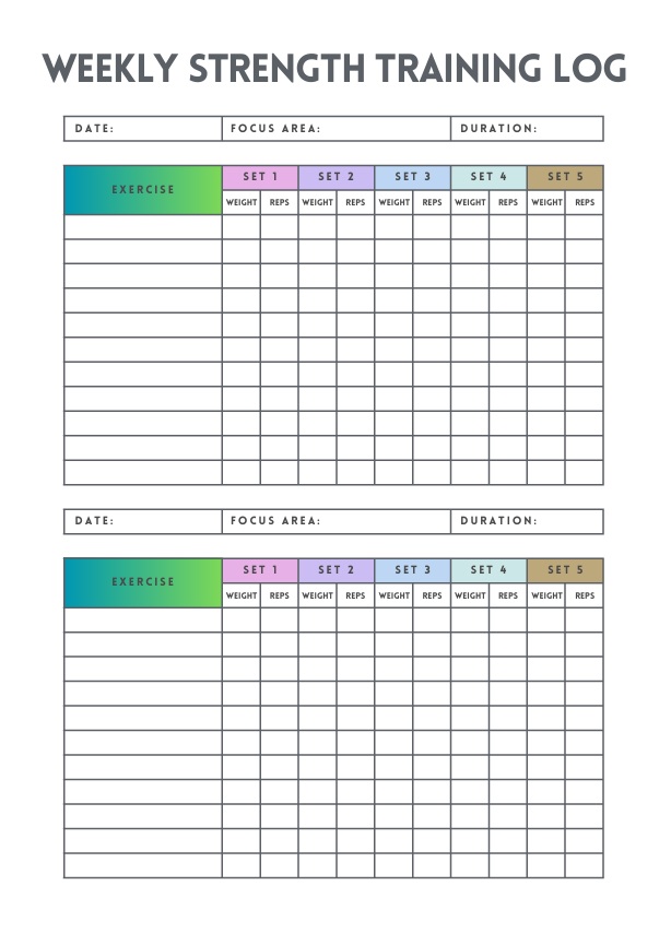 Weekly Strength Training Log Template