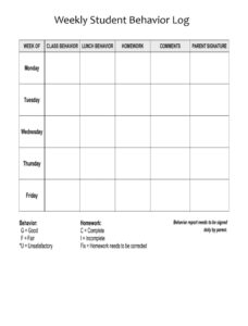 Weekly Student Behavior Log Template Weekly Student Behavior Log Template