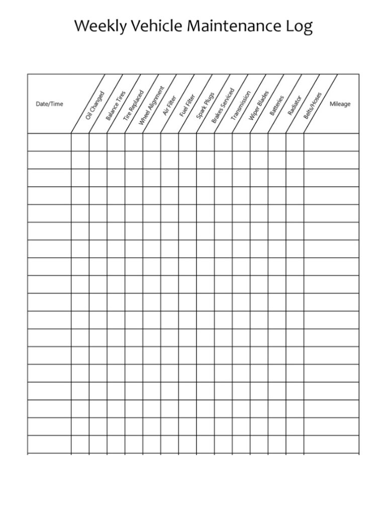 Weekly Vehicle Maintenance Log Template