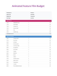 Animated Feature Film Budget Template