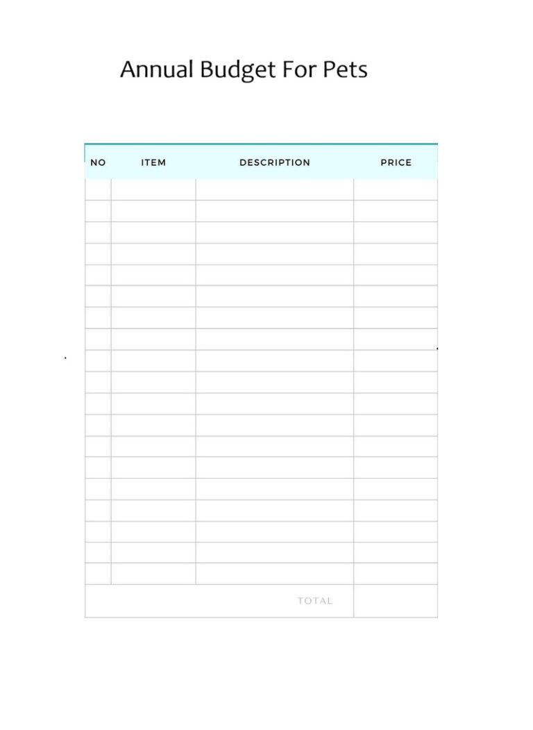 Annual Budget Template For Pets