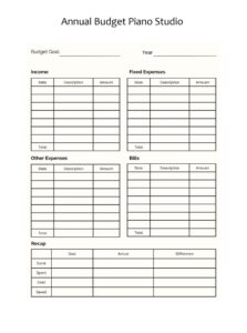 Annual Budget Template Piano Studio