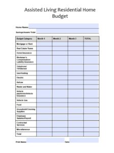 Assisted Living Residential Home Budget Template Assisted Living Residential Home Budget Template