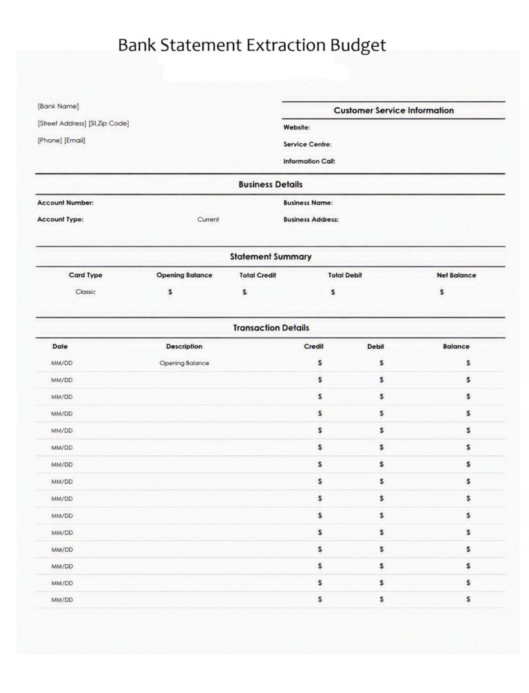 Bank Statement Extraction Budget Template