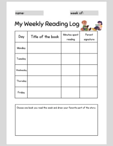Kindergarten Weekly Reading Log Template